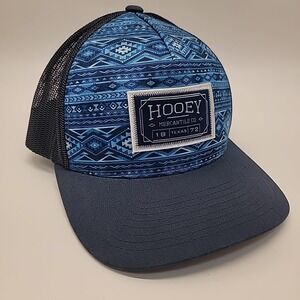 HOOEY Doc 5-Panel Trucker Hat Cap Blue/White Rectangle Patch One Size Aztec‎ EUC